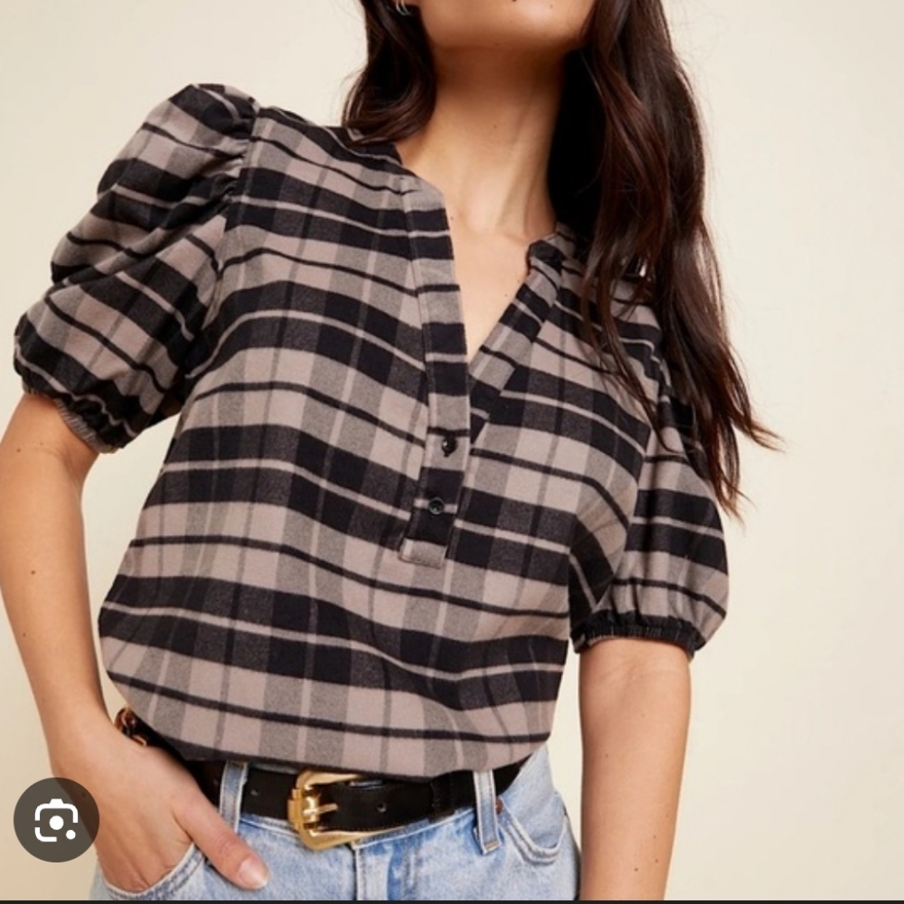 NATION LTD Juno Plaid Flannel Top Size Small Pima Cotton